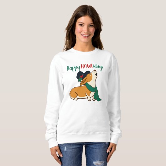 Kerstmis Corgi Singing Sweatshirt (Voorkant volledig)