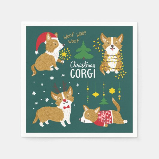 Kerstmis Corgi | Wof Wof Wof Servet (Voorkant)