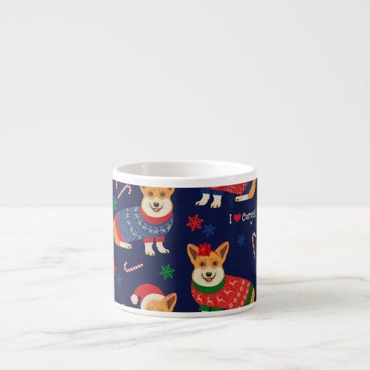Kerstmis Corgis: feestelijke  illustratie. Espresso Kop (Voorkant)