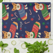 Kerstmis Corgis: feestelijke  illustratie. Theedoek (Gevouwen)