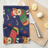 Kerstmis Corgis: feestelijke  illustratie. Theedoek (Quarter Fold)