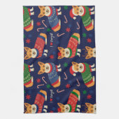 Kerstmis Corgis: feestelijke  illustratie. Theedoek (Verticaal)