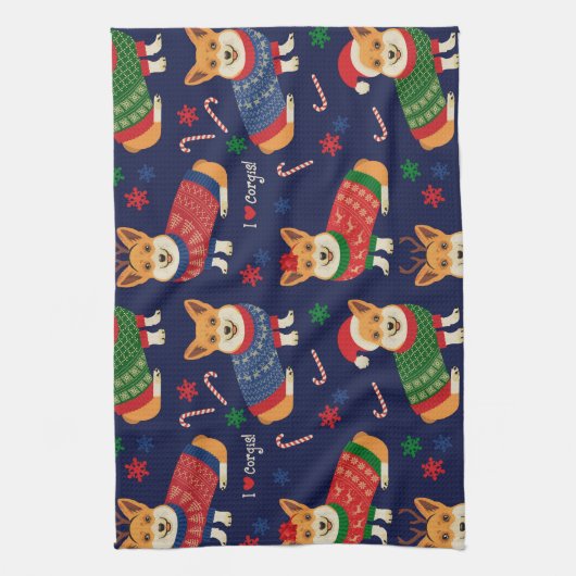 Kerstmis Corgis: feestelijke  illustratie. Theedoek (Verticaal)