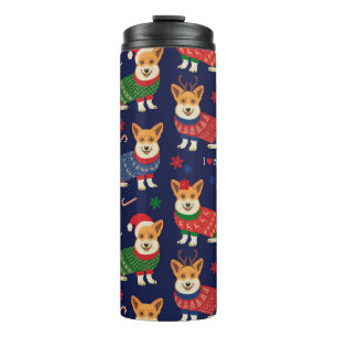 Kerstmis Corgis: feestelijke illustratie. Thermosbeker