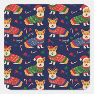 Kerstmis Corgis: feestelijke illustratie. Vierkante Sticker