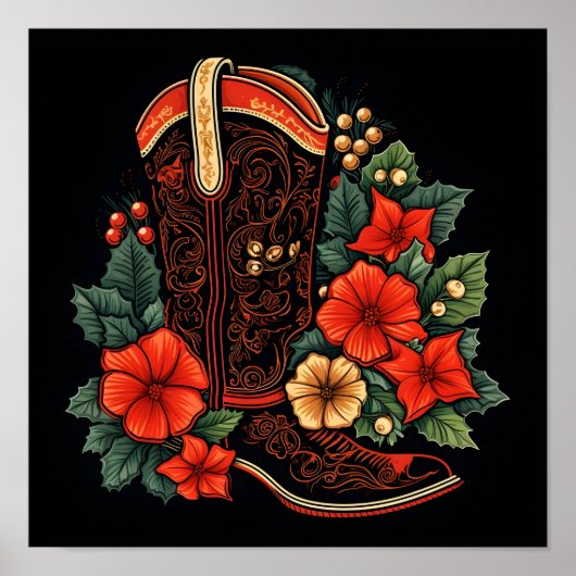 Kerstmis cowboy boot vakantie poster (Voorkant)