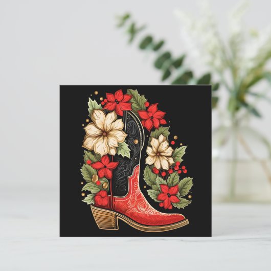 Kerstmis cowboy boot vakantie wenskaart feestdagenkaart (Staand voorkant)