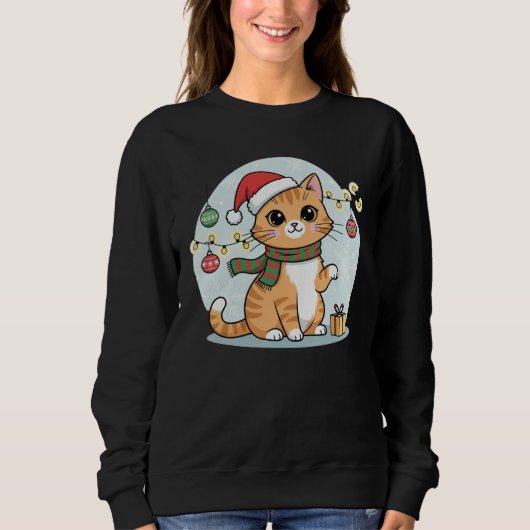 Kerstmis Cozy Santa Kitty T-shirt (Voorkant)