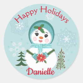 Kerstmis Custom Jolly Sneeuwvrouw Ronde Sticker