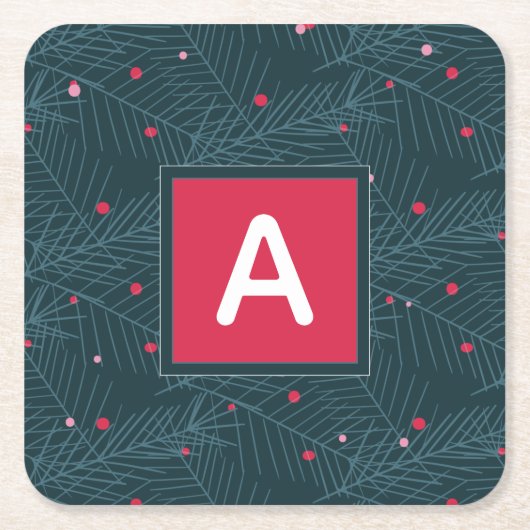 Kerstmis Custom Monogram Rood Groen Vakantie Kartonnen Onderzetters (Voorkant)