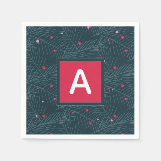 Kerstmis Custom Monogram Rood Groen Vakantie Servet (Voorkant)