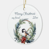 Kerstmis Custom Vriend Chickadee Vogelkrans Keramisch Ornament (Links)