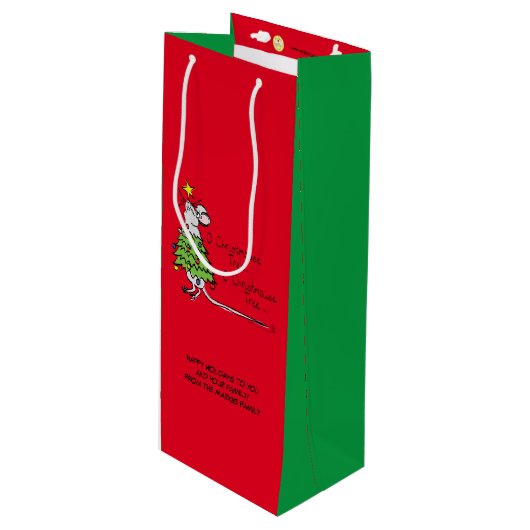 Kerstmis Cute Funny Holiday Wijn Cadeautas (Voorkant Gekanteld)