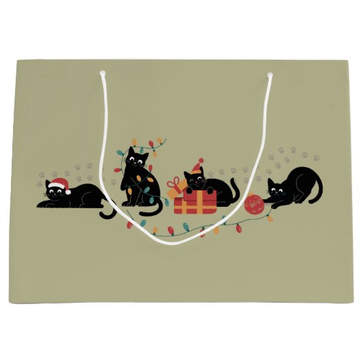 Kerstmis Cute Kat Liefhebber Bemanning Kerst Licht Groot Cadeauzakje (Voorkant)