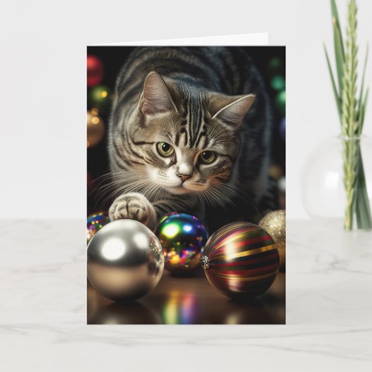 KERSTMIS CUTE KAT Wenskaart Kaart (Voorkant)
