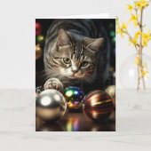 KERSTMIS CUTE KAT Wenskaart Kaart (Gele Bloem)