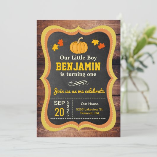 Kerstmis Cute Kleine Pompoen 1e Verjaardagsfeestje Kaart (Staand voorkant)