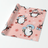 Kerstmis - Cute Penguins Cadeaupapier (Uitgerold)