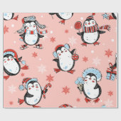 Kerstmis - Cute Penguins Cadeaupapier (Vlak)