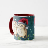 Kerstmis cute Uil Wilde dieren kerstmuts sneeuw Mok (Voorkant links)