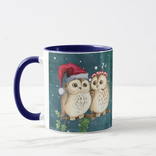 Kerstmis cute wijze uil Wildlife kerstmuts hoofdde Mok (Links)
