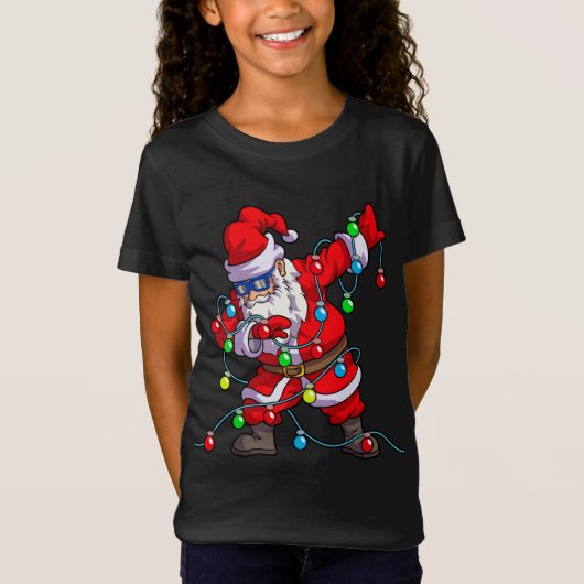 Kerstmis Dabbing Santa Tree Lights T-shirt (Voorkant)