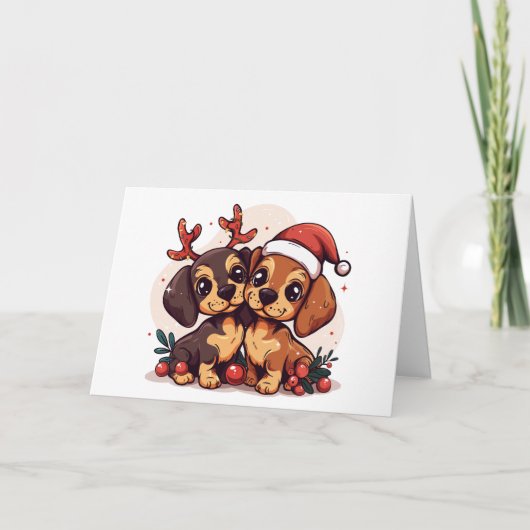 Kerstmis Dachshond Honden Feestdagen Kaart (Voorkant)