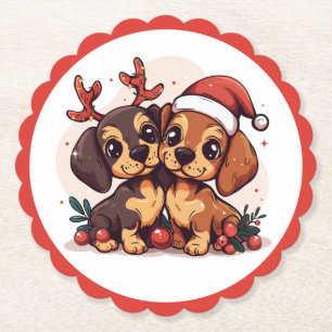 Kerstmis Dachshond Honden Kartonnen Onderzetters