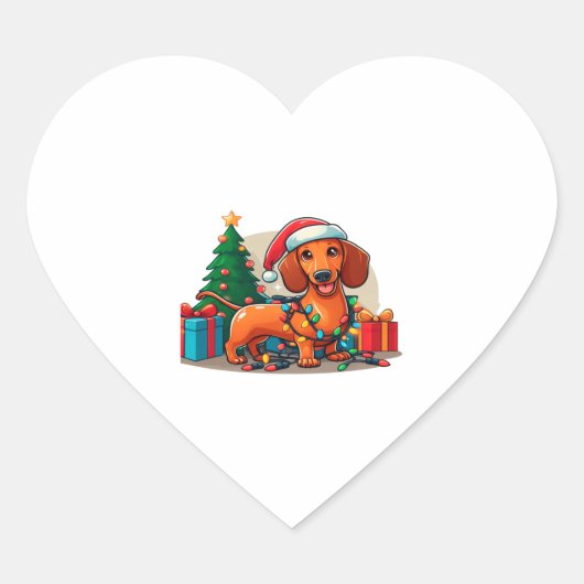 Kerstmis Dachshund 2 Hart Sticker (Voorkant)