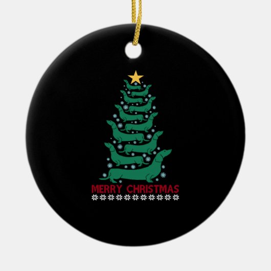 Kerstmis Dachshund Boom Vrolijk Xmas Doxie Hond Li Keramisch Ornament (Voorkant)