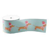 Kerstmis Dachshund Hond Blauw Grosgrain Lint (Spoel)