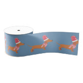 Kerstmis Dachshund Hond Blauw Grosgrain Lint (Spoel)