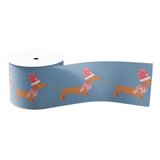 Kerstmis Dachshund Hond Blauw Grosgrain Lint (Spoel)