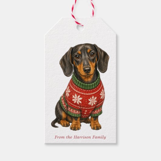 Kerstmis Dachshund Hond Cadeautags Cadeaulabel (Voorkant)