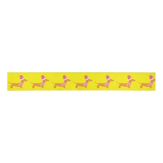 Kerstmis Dachshund Hond Geel Grosgrain Lint (Voorkant)