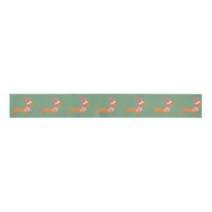 Kerstmis Dachshund Hond Groen Grosgrain Lint