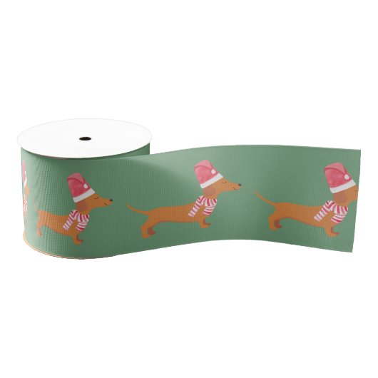 Kerstmis Dachshund Hond Groen Grosgrain Lint (Spoel)