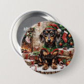 Kerstmis Dachshund Honden Elf Ronde Button 7,6 Cm (Voorkant /achterkant)