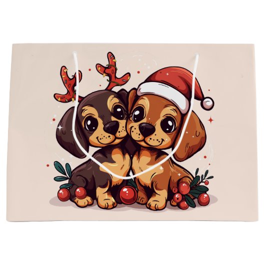 Kerstmis Dachshund Honden Groot Cadeauzakje (Voorkant)