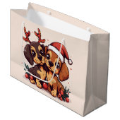 Kerstmis Dachshund Honden Groot Cadeauzakje (Voorkant Gekanteld)