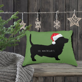 Kerstmis Dachshund Kerstman Hoed Monogram Accent Kussen