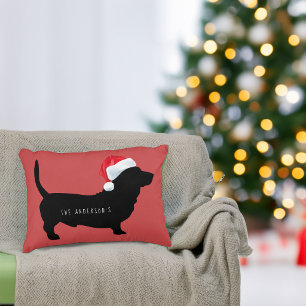 Kerstmis Dachshund Kerstman Hoed Naam Accent Kussen