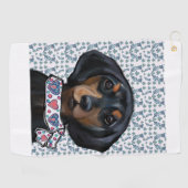 Kerstmis Dachshund Kunst Golfhanddoek (Horizontaal)