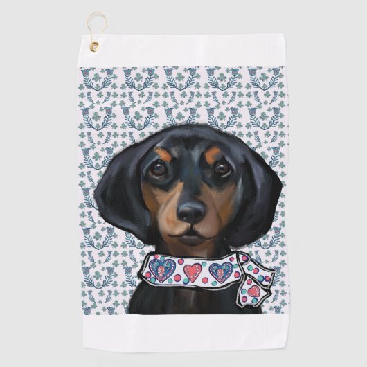 Kerstmis Dachshund Kunst Golfhanddoek (Voorkant)