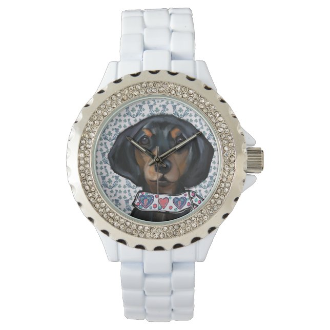 Kerstmis Dachshund Kunst Horloge (Voorkant)