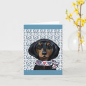 Kerstmis Dachshund Kunst     Kaart (Gele Bloem)