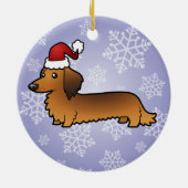 Kerstmis Dachshund (longhaar) Keramisch Ornament (Achterkant)
