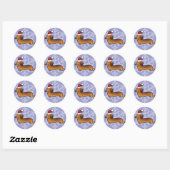 Kerstmis Dachshund (longhaar) Ronde Sticker (Vel)