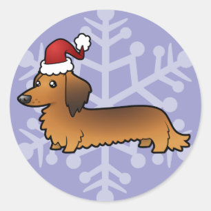 Kerstmis Dachshund (longhaar) Ronde Sticker