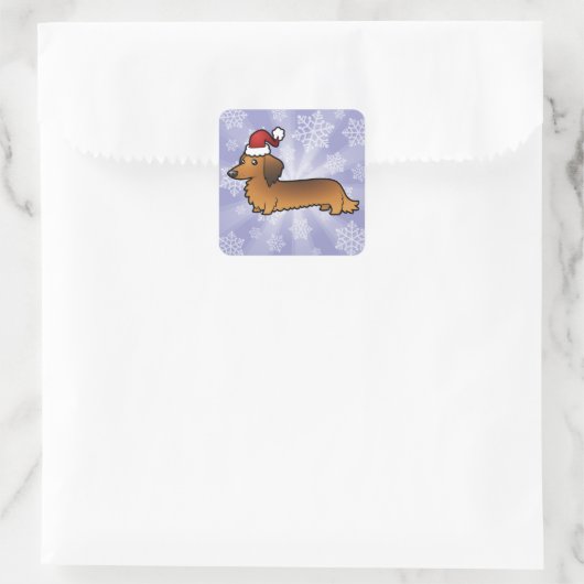 Kerstmis Dachshund (longhaar) Vierkante Sticker (Tas)